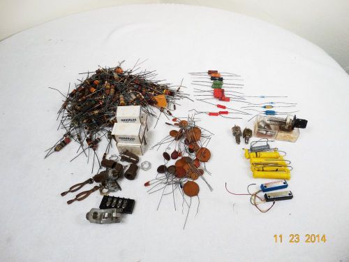 Mixed lot resistors potentiometers capacitors connectors plugs most new some for sale