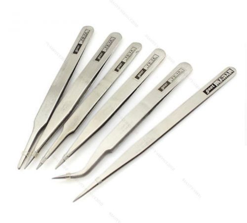 New 6pcs all purpose precision tweezer #b stainless steel anti static tool kit for sale