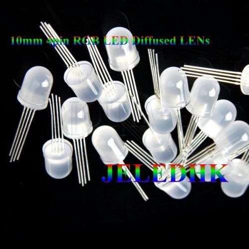 50 PCS 10mm 4Pin milky White Diffused RGB Common Cathode Fairly Wide View Angle