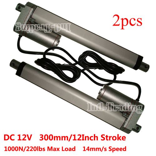 Set of 2 heavy duty 12&#034; linear actuators stroke 220 pound max lift 12v dc 14mm/s for sale