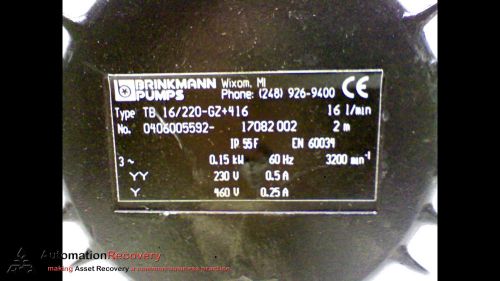 BRINKMANN PUMPS TB 16/220-GZ+416 IMMERION PUMP 230/460V 0.25/0.5A 60HZ, NEW*