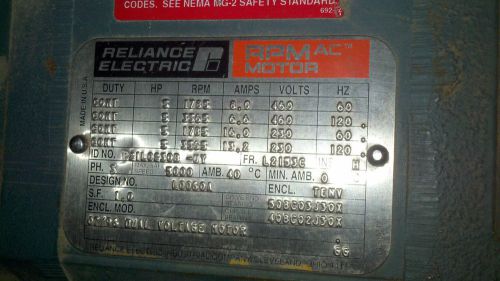 Reliance P21L0230B-UY dual voltage 5 hp 3 phase 1785/3565 rpm 230/460 voltage