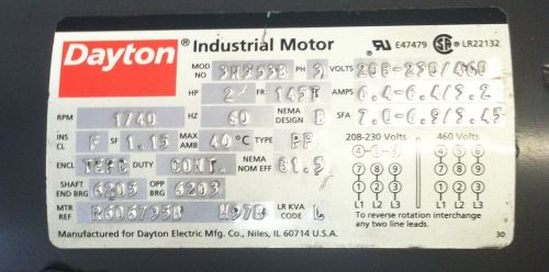 Motor, Electric Dayton, 2 HP, 1740 RPM, 3N553B