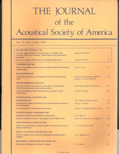 The Journal of Acoustical Society of America Vol.70 No.1 July 1981