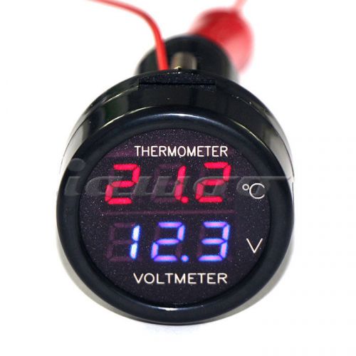 Digital Cigarette Lighter Red Thermometer Blue Voltmeter 2in1 Auto Panel Tester