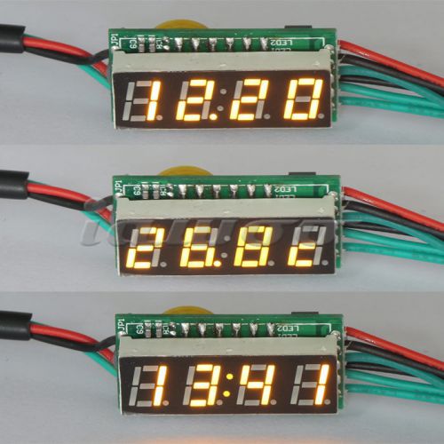 Digital Voltmeter Themometer Clock 3in1 Panel Meter 0.28&#034;  Yellow LED
