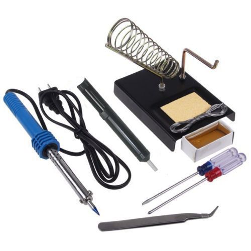 New 9 in 1 Electric Solder Tool Kit Set With Iron Stand Desolder Pump 220V 60W