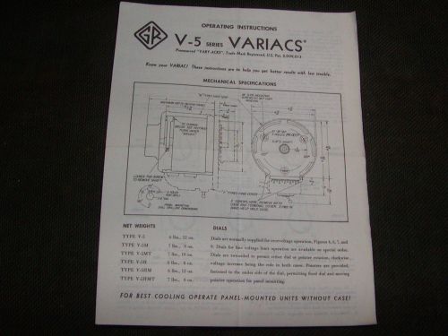 GENERAL RADIO MODEL V-5 Series: VARIAC - Operating Instructions