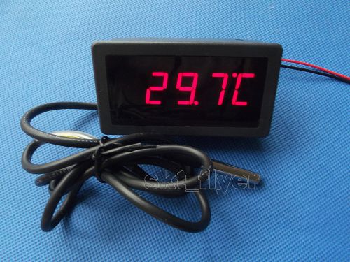 DC/AC12-24V Red LED Digital Car Temperature Meter Thermometer DS18B20 Sensor F/C