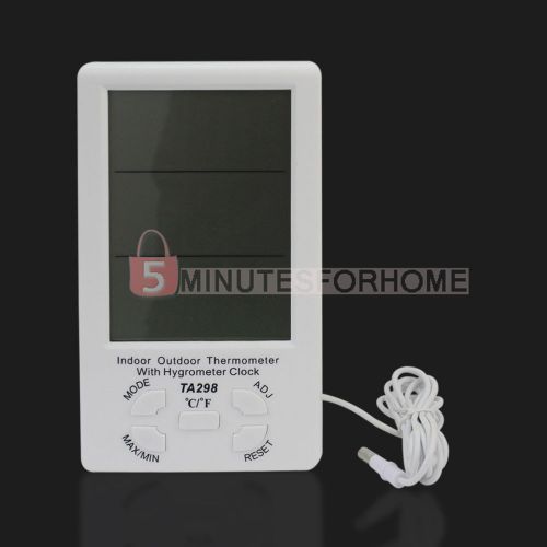 Indoor Outdoor Clock Thermometer Hygrometer Temperature Humidity Measurement LCD