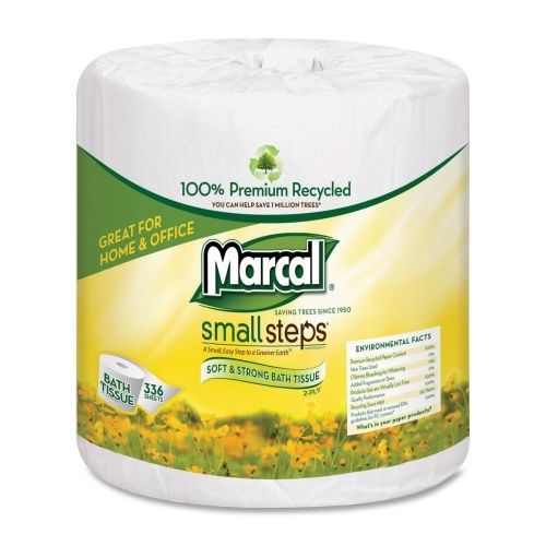 Marcal Small Steps Recycled Bath Tissue - 2 Ply - 336 Sheets/Roll - 48 ROLLS