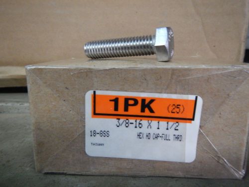 3/8 - 16 x 1 1/2 18-8ss stainless steel hex head cap bolts full thread 25 qty