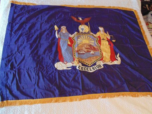 Large, Embroidered NYS Excelsior Logo Flag, 46&#034; tall x 68&#034; wide
