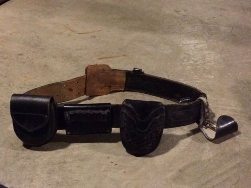 Vintage Leather Black Fully Lined POLICE DUTY BELT with most attachments