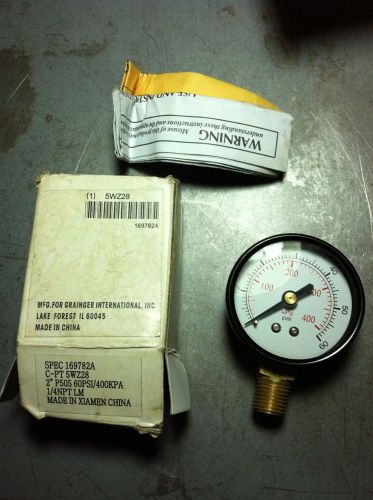 2&#034; pressure gauge 0-60 psi 0-400 kpa 1/4&#034; npt grainger 5wz28 nib for sale