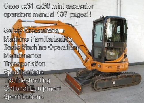 Case cx31 cx36 mini excavator operators manual on cd for sale