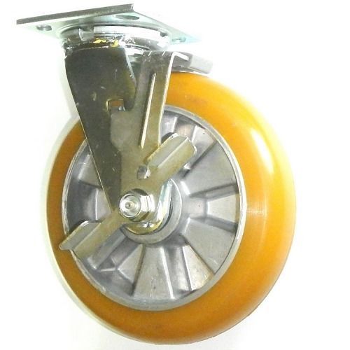 Swivel caster with brake polyurethane on aluminum 8&#034; x 2&#034; 1200# capacity for sale
