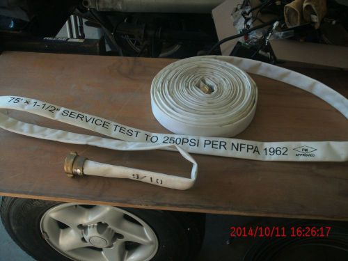 1 1/2 &#034; x 75&#039; long single jacketed fire hose...never used....manufactured 9/2010 for sale
