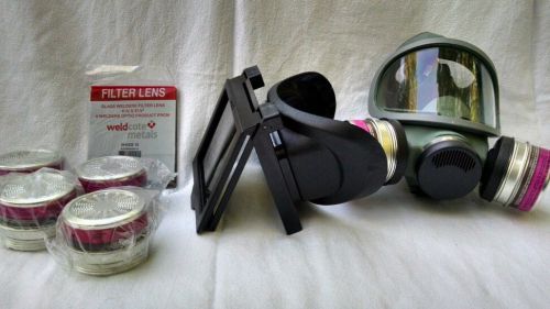 Msa full face respirator w welding mask clip on w choice of 6 filters &amp; 3 lens for sale