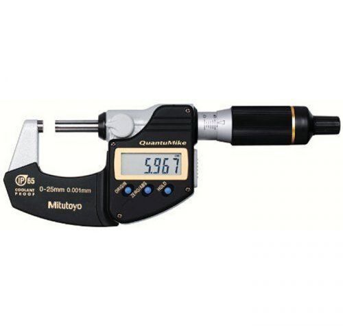 Mitutoyo 293-140 QuantuMike Coolant Proof LCD Micrometer, IP65, Ratchet Thimble