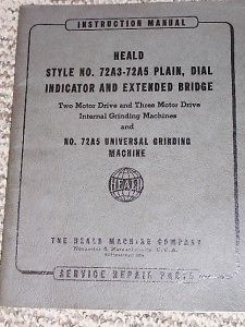Heald Grinding Machine Operator/Parts Manual 72A3 72A5
