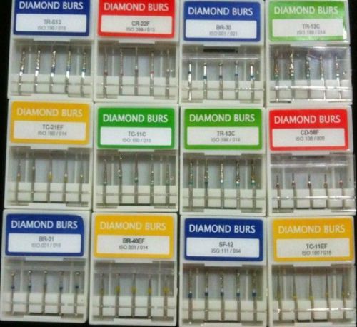 10 boxes dental diamond burs 1.6mm handpiece standard coarse fine flat round end for sale