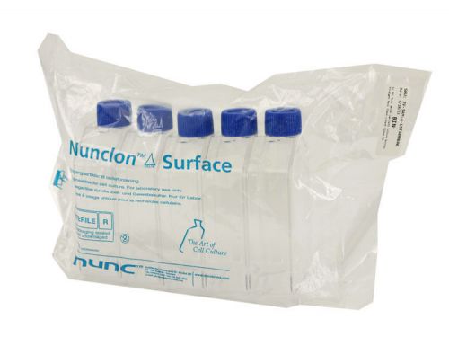5x NEW Nunc 80cm2 Lab Cell Culture Nunclon Straight Neck Flask w/Vent Close Cap