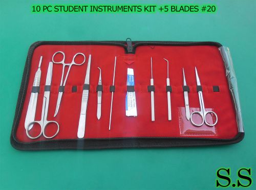 Set of 10 pc student dissecting dissection medical instruments kit +5 blades #20 for sale