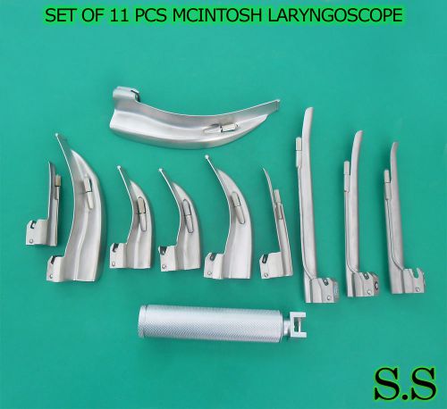 SET OF 11 PCS MCINTOSH LARYNGOSCOPE+MILLER LARYNPOSCOPE+MEDIUM HANDLE DIAGNOSTIC