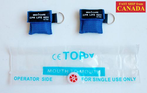 2PCS CPR MASK FACE SHIELD in POUCH w/ KEY CHAIN, 1-way Valve, 2&#034; x 2&#034;, BLUE