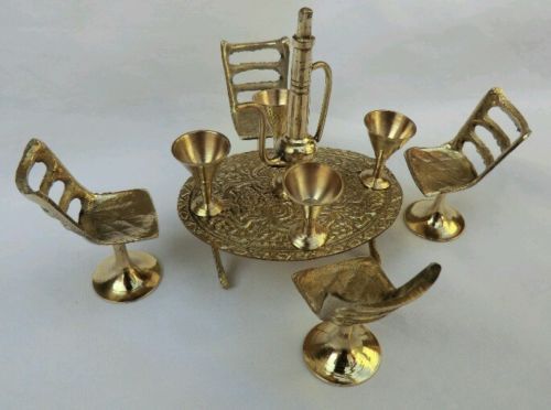 Brass mini Table chairs set with paimana and glasses NEW BRAND