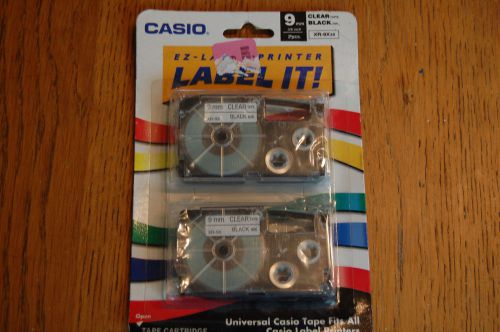 casio 2 pack xr-9x EZ label it printer tape 9mm black on clear  xr-9x2s