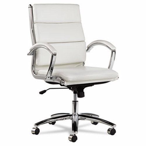 Alera Mid-Back Swivel/Tilt Chair, White Faux Leather, Chrome Frame (ALENR4206)