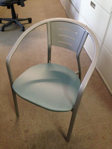 Heavy duty cafeteria chair by loewenstein lt green color vinyl seat w/metal base for sale