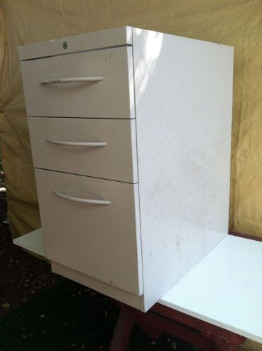 Pre-owned metal 3 drawer file cabinet stackable industrial beige/cream color for sale