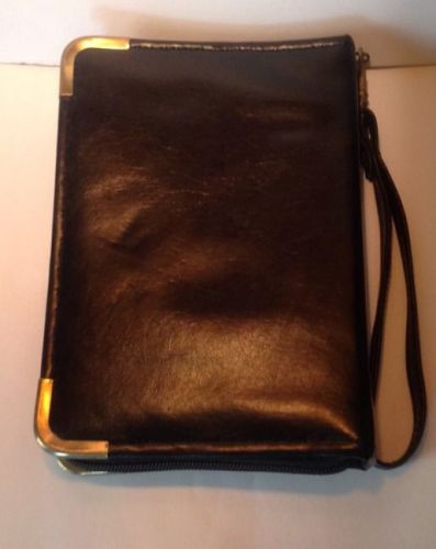 VINTAGE BLACK NAPPA LEATHER-ZIPPER PLANNER small Size Gold Corners,card Holder