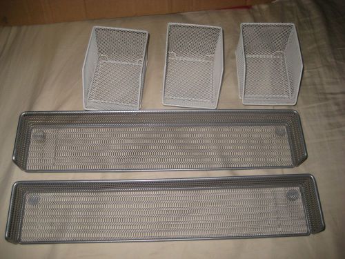 5 PIECES DESK ORGANIZER COLOR SILVER-2 &amp; COLOR WHITE-3 STACKABLES MADE OF METAL