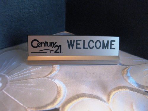 CENTURY 21 Real Estate &#034; Welcome&#034; NAME PLATE Business Card Holder BRONZE DESKTOP