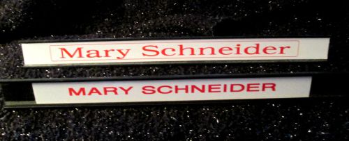 LOT 2 MARY SCHNEIDER 10&#034; Black Metal Name Plates for 2 Office Desks