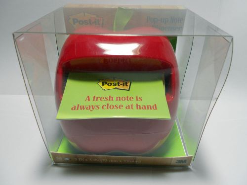 Post-it RED APPLE Pop-up Note Dispenser with 3&#034;x3&#034; Post-it Pop-up Notes- New!