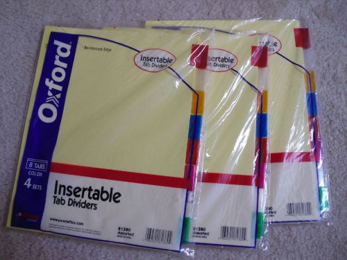 24 packs Oxford Esselte File Insertable Tab Dividers 8 Color 4 Set 3 Ring Binder