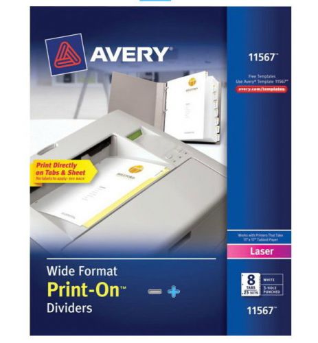 Avery® 11567 Wide Format Print-On Divider, White 8 Tab, 25 set Box