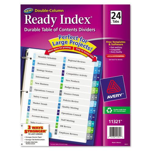 Avery AVE11321 Ready Index Two-Column Table Of Contents Divider, #1-24, Multi, L