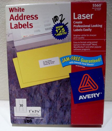 AVERY WHITE LASER ADDRESS LABELS  with PEEL 1&#034; X 2- 5/8&#034; 3000 LABELS