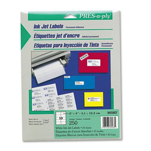 Pres-a-ply inkjet address labels, 2 x 4, white, 250/pack for sale