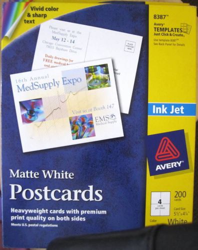 Avery 8387 Matte White Injet Postcards   5 1/2&#034; X 4 1/4&#034;  200 cards/pack