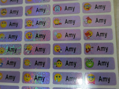 300 Funny Face Sparkle Personalized Waterproof Name Stickers 0.9 x 2.2 cm Custom
