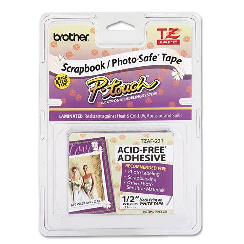 TZ Photo-Safe Tape Cartridge for P-Touch Labelers, 1/2w, Black on White