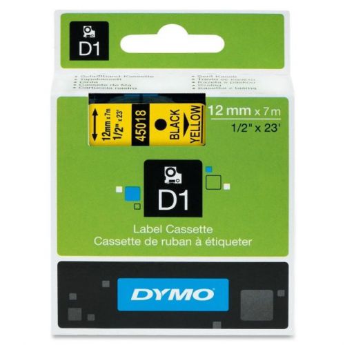 Dymo 45018 label, blk print/ yellow tape for sale