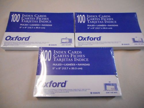 Oxford 5&#034; X 8&#034; White Ruled Index Cards Brand New 100 Pack (3 Packs)